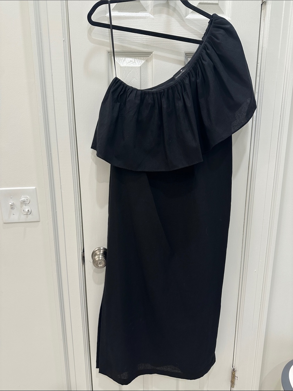 Pomander Place One-Shoulder Black Ruffle Midi Dress